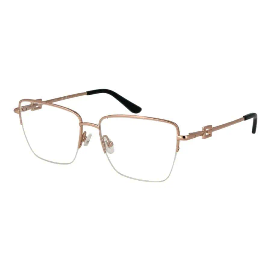 Designer rimless glasses with gold accents and adjustable nose pads for a sophisticated look.