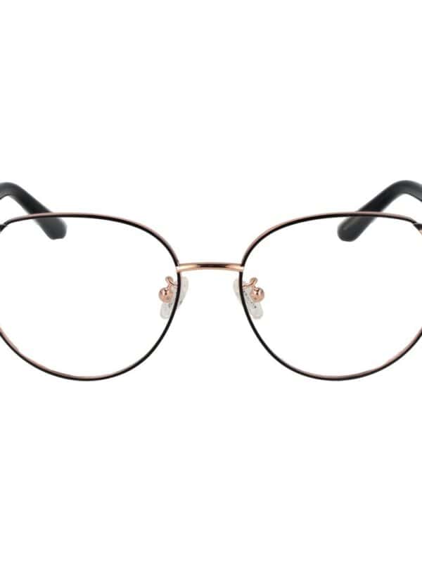 Elegant women's fashion glasses with round lenses, black and rose gold frame, perfect for stylish everyday wear.
