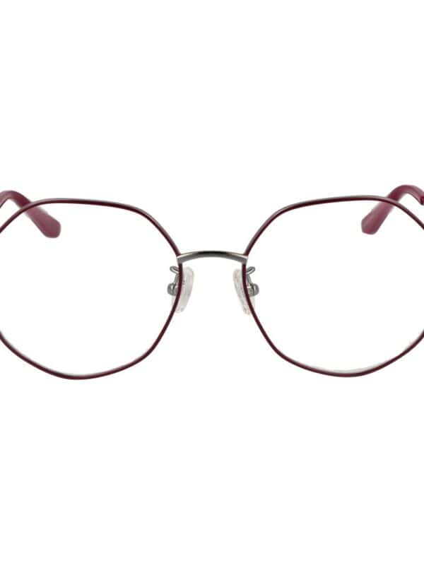 Round metal frame glasses with pink temples and adjustable nose pads, stylish and modern eyewear for women.