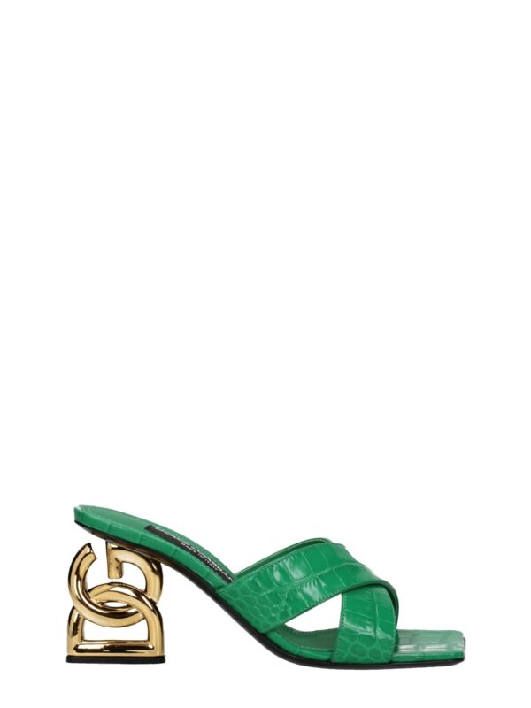 Dolce & Gabbana Green Leather Flat Sandals