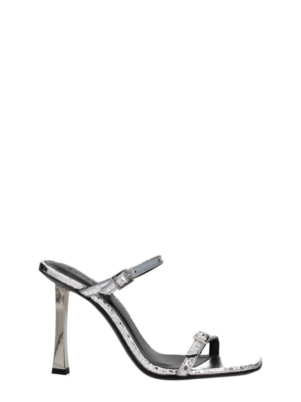 BY FAR Gray Leather Stiletto Heels Sandals