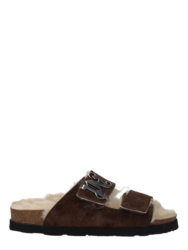Palm Angels Brown Leather Slippers Sandals