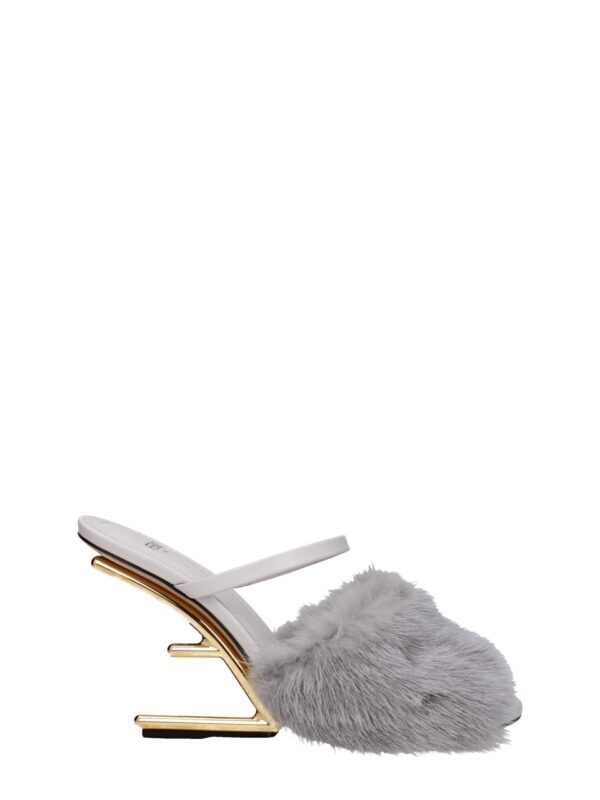 Fendi Gray Mink Slippers Sandals