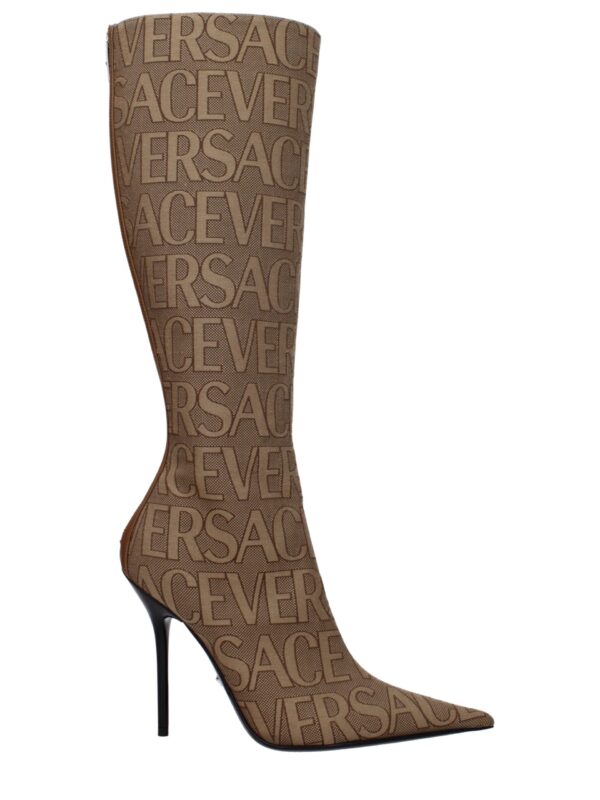 Versace Beige Fabric High Heel Boots