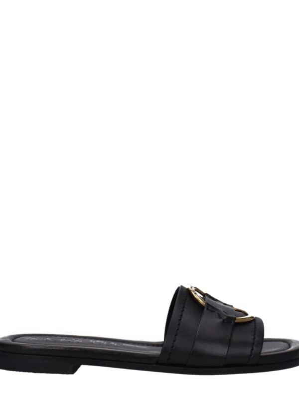 Moncler Black Leather Slippers Sandals
