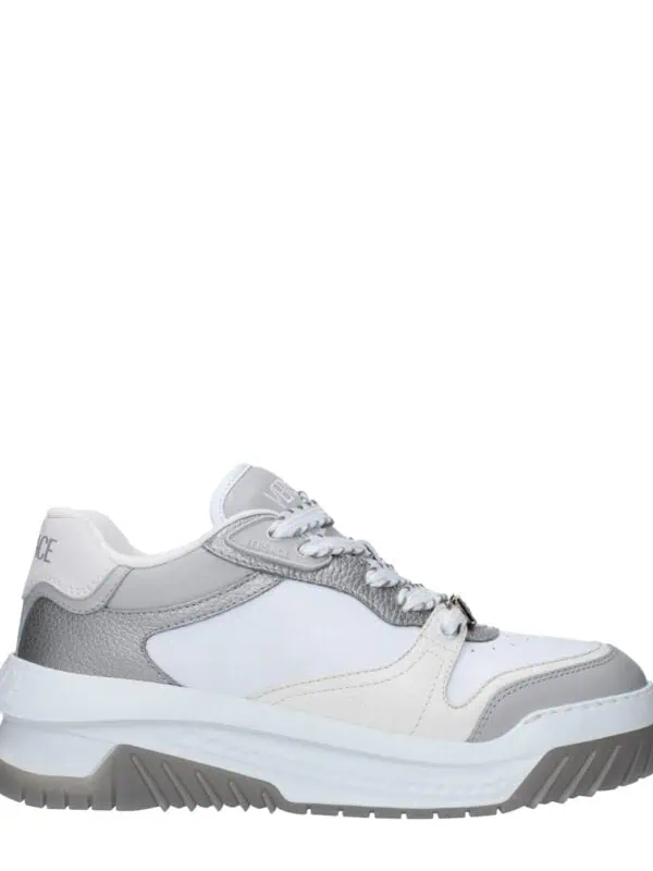 Lux Versace sneakers in white and gray leather with a chunky sole for a modern, stylish look. Perfect for fashion-forward outfits and casual wear, combining luxury and comfort effortlessly.