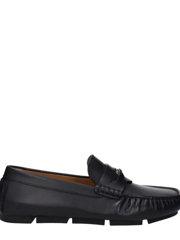 Lux Black Leather Driving Loafers with Rubber Sole for Men.