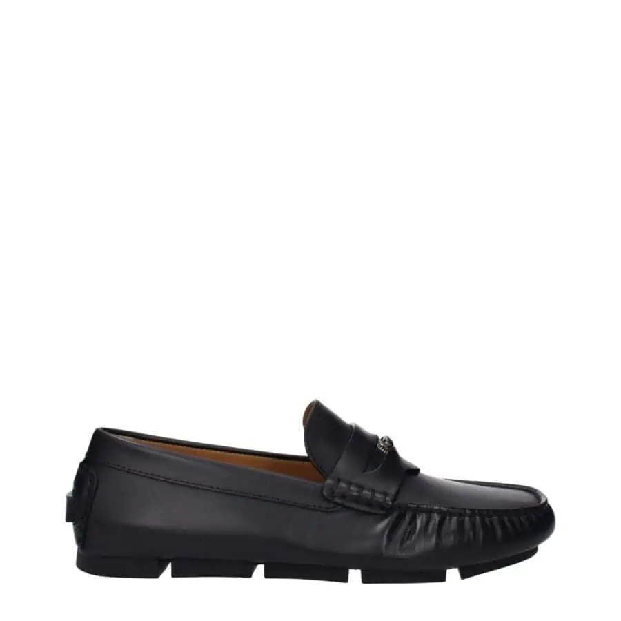 Lux Black Leather Driving Loafers with Rubber Sole for Men.
