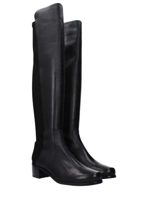 Leather knee-high riding boots for women, sleek black design, comfortable block heel, stylish and versatile footwear perfect for riding or casual wear | Lux Brands.