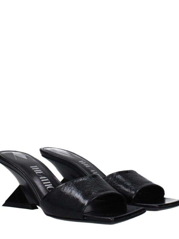 Lux Black Strappy Heeled Mules - Stylish women's slip-on shoes with sleek black faux leather and modern block heels, perfect for chic daytime or evening outfits.