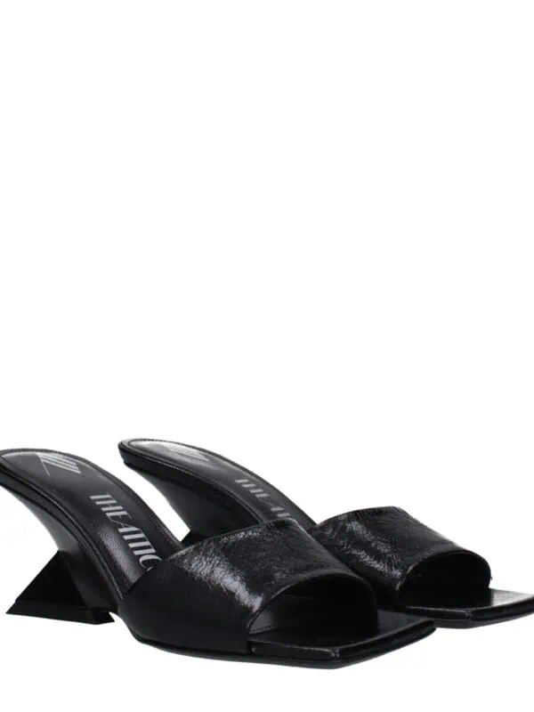 Lux Black Strappy Heeled Mules - Stylish women's slip-on shoes with sleek black faux leather and modern block heels, perfect for chic daytime or evening outfits.