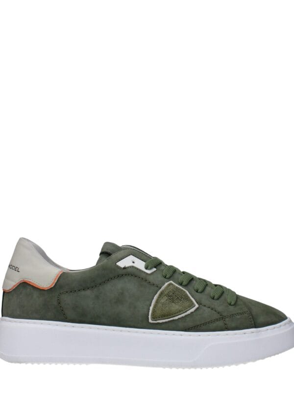 1. Olive green designer sneaker with white sole, premium leather accents, and modern style, suitable for casual and luxury fashion statements.
