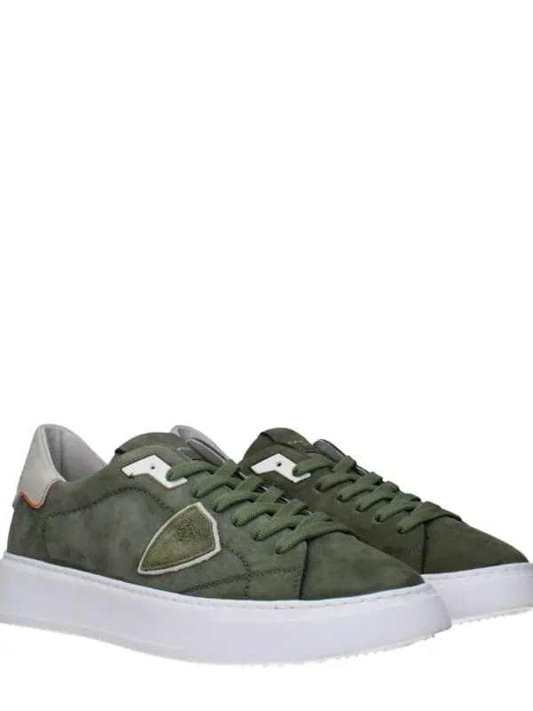 1. Green suede designer sneakers with white sole, stylish casual footwear, perfect for streetwear and luxury fashion enthusiasts.