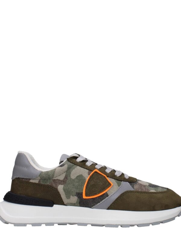 1. Men’s camouflage and olive green athletic sneaker with orange accents, comfortable design, ideal for everyday casual wear and outdoor activities.