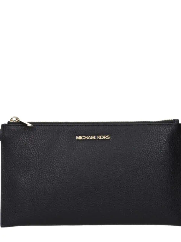 Elegant black Michael Kors clutch wallet with gold-tone logo and zip closure, crafted from textured leather for a sophisticated accessory.