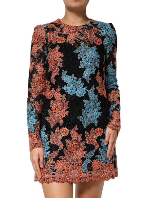 Dolce & Gabbana Multicolor Floral Embroidery Shift Mini Dress