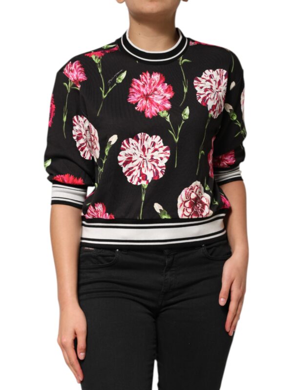 Dolce & Gabbana Black Floral Print Cotton Short Sleeves Top