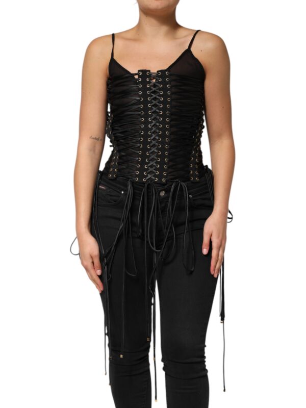 Dolce & Gabbana Black Eyelet Embellished Corset Style Top