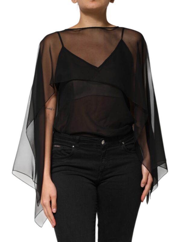 Dolce & Gabbana Black See Through Silk Chiffon Lace Blouse Top