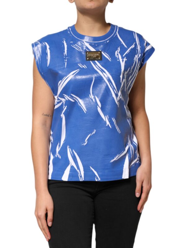 Dolce & Gabbana Blue White Cotton Logo Plaque Women Tank Top