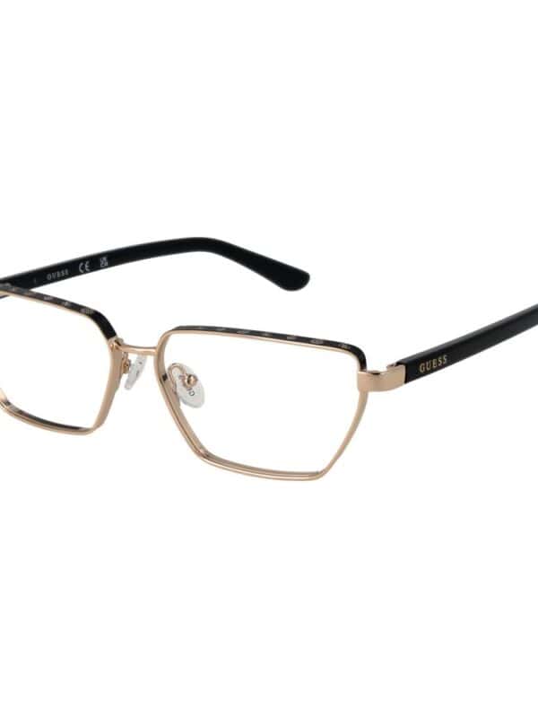 Elegant Guess eyeglasses with a sleek metal frame and black temples, designed for stylish comfort and clear vision. Perfect for everyday wear and sophisticated fashion statements.