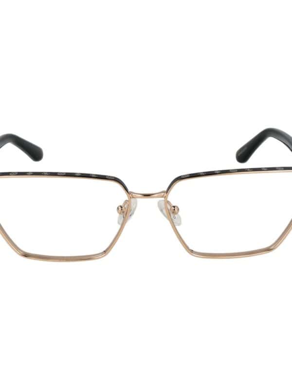 Elegant gold and black frame fashion glasses with a chic, modern design and transparent nose pads. Perfect for stylish eyewear enthusiasts seeking a sophisticated look.