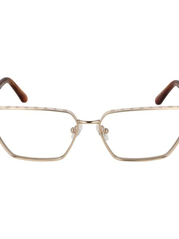 Metal and tortoiseshell rectangle eyeglasses with adjustable nose pads and sleek design.