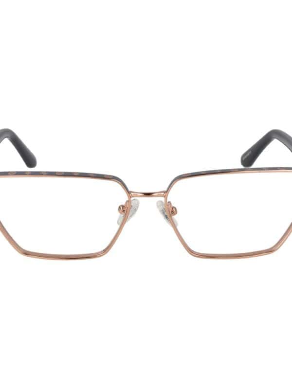 Elegant designer eyeglasses with a gold metal frame and black temple tips for a sophisticated look. Perfect for fashion-forward individuals seeking stylish eyewear.