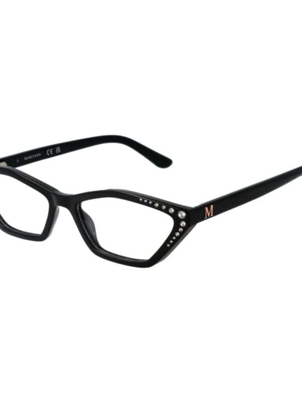 Black fashion eyeglasses with rhinestone embellishments and the letter "M" on the temple, perfect for stylish eyewear accessories.