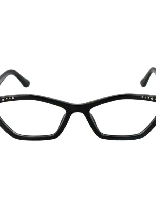 Elegant black cat-eye sunglasses with rhinestone embellishments on the frames, perfect for a luxurious fashion statement.