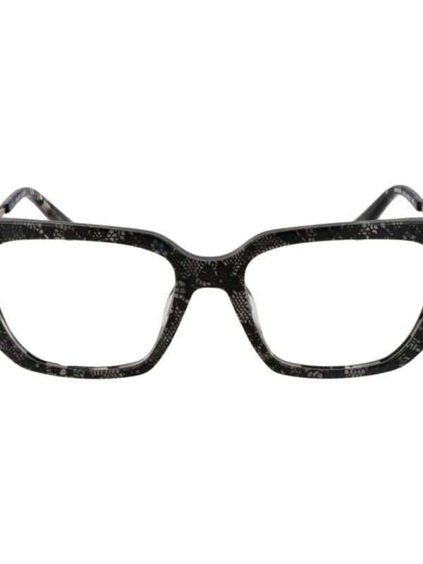 Black and gold patterned designer eyeglasses with bold square frames, perfect for a stylish, high-end look.