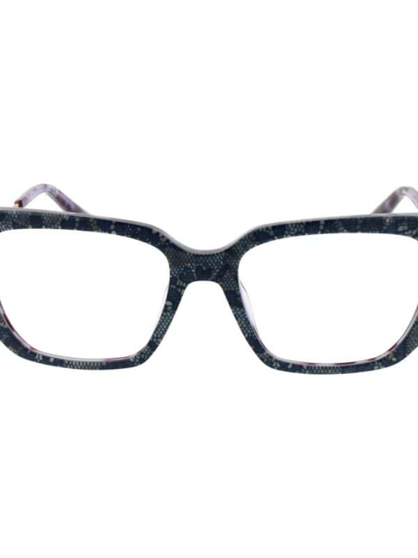 Bold patterned oversized fashion glasses with a geometric frame and tinted temples, perfect for contemporary chic styles.