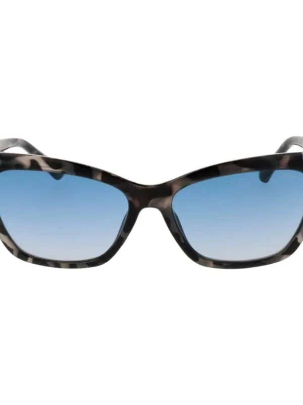 Black and white animal print designer sunglasses with blue gradient lenses for women and men. Stylish, high-quality eyewear for sun protection and fashion.