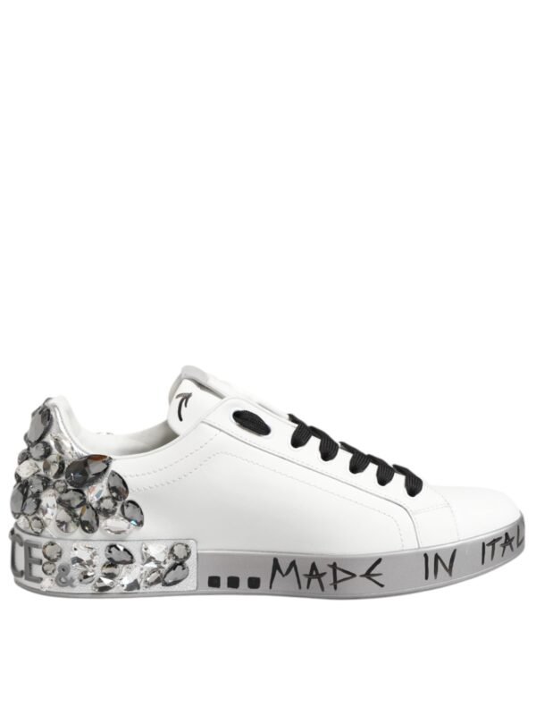 Dolce & Gabbana White Crystal Logo Portofino Sneakers Shoes