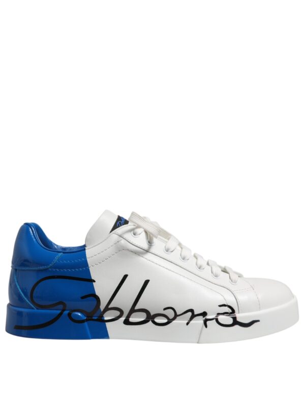 Dolce & Gabbana White Blue Leather Logo Low Top Sneakers Shoes