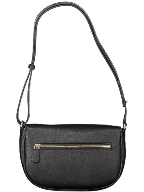 Elegant black leather crossbody bag with a gold zipper pocket, perfect for daily use and stylish outings.