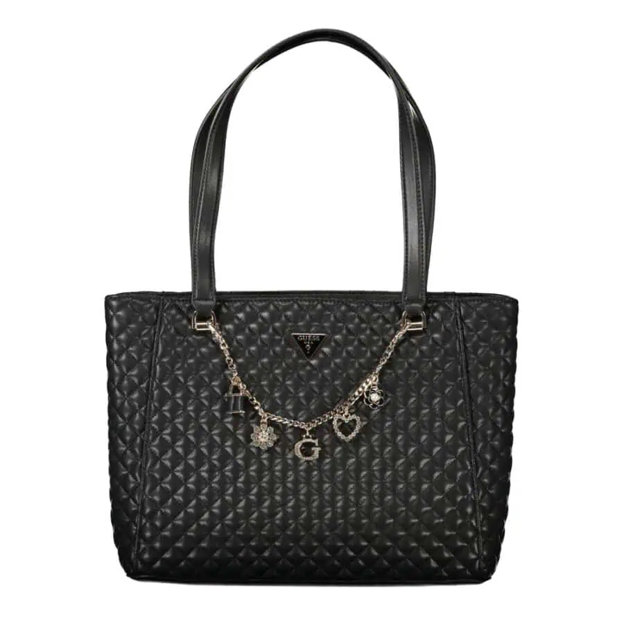 Luxury black quilted tote bag with chain and charm details, perfect for stylish everyday use.
