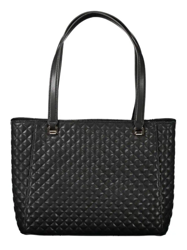 Genuine black quilted leather tote bag with two sturdy handles, spacious interior, perfect for shopping or daily use. Stylish and durable, ideal for fashion-forward individuals.