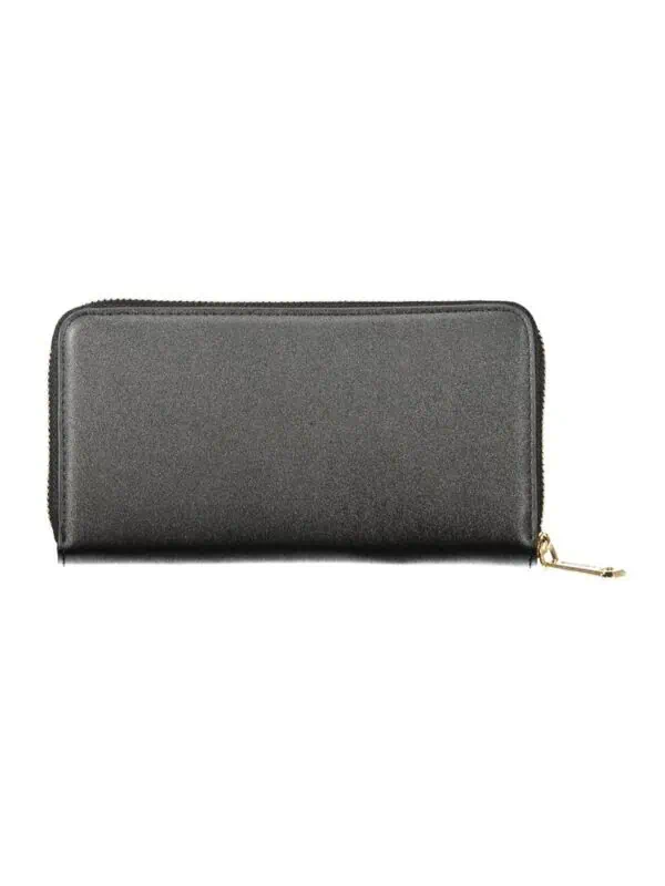 Black luxury leather zip-around wallet with gold-tone hardware, designed for women’s elegance and style. Perfect for organizing essentials in everyday fashion.