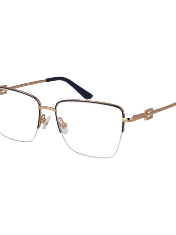 Minimalist designer eyeglasses with gold-tone metal frames and adjustable nose pads for a sophisticated look. Perfect for elegant fashion statements and daily wear.