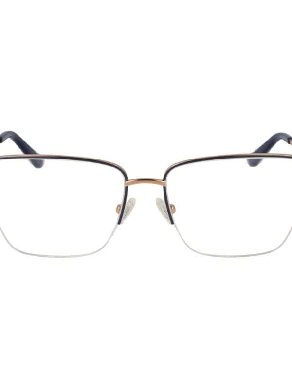Elegant men's square metal eyeglasses with black and gold frame, perfect for a sophisticated, stylish look. Lux Brands premium eyewear for clarity and fashion. You can see the detailed frame design and clear lenses.