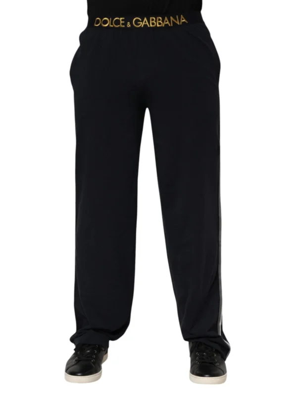 Dolce & Gabbana Black Modal Spandex Straight Logo Trouser Pants