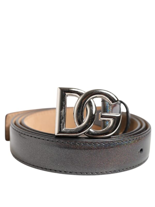 Dolce & Gabbana Metallic Leather Silver Tone Logo Buckle Belt