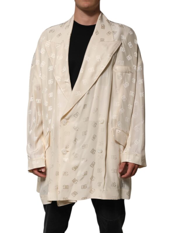 Dolce & Gabbana Beige Polyester Logo Monogram Coat Jacket