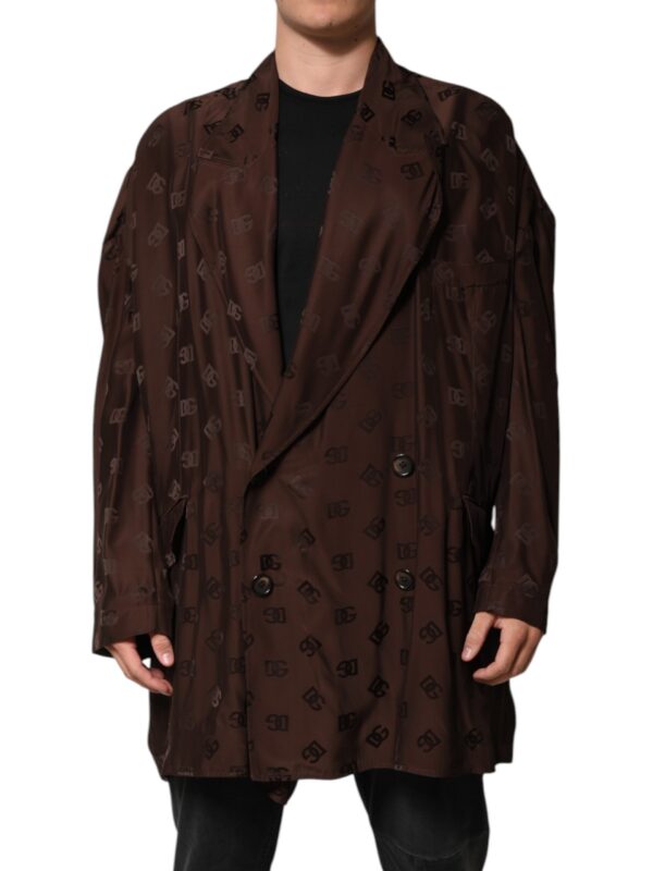 Dolce & Gabbana Brown Polyester Logo Monogram Coat Jacket