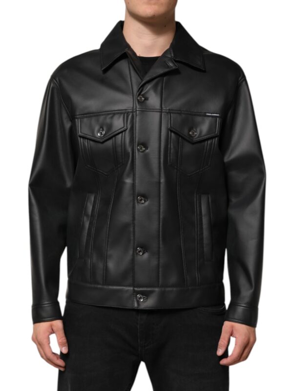 Dolce & Gabbana Black Polyester Button Down Biker Jacket