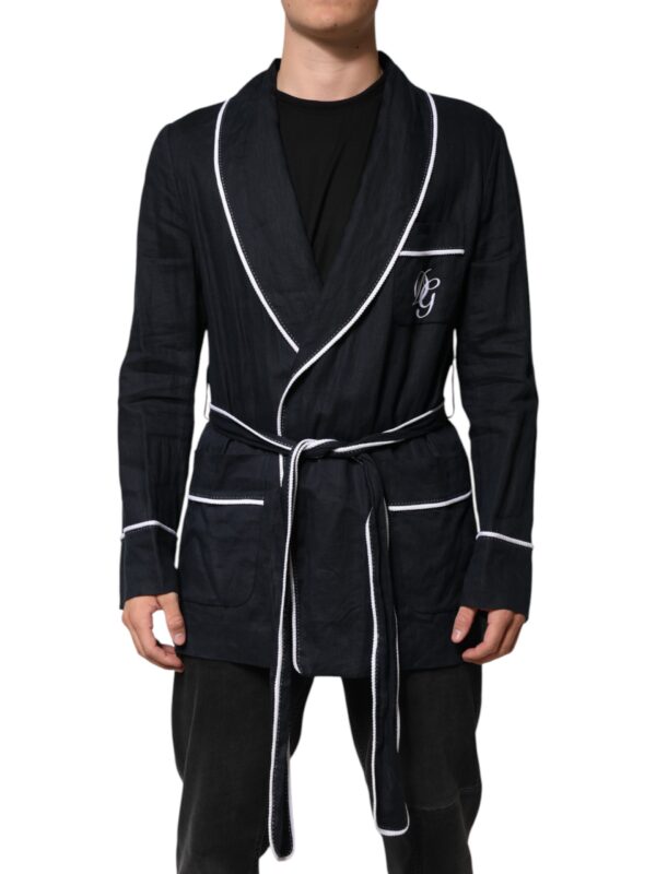 Dolce & Gabbana Dark Blue DG Embroidery Jacket Robe Blazer