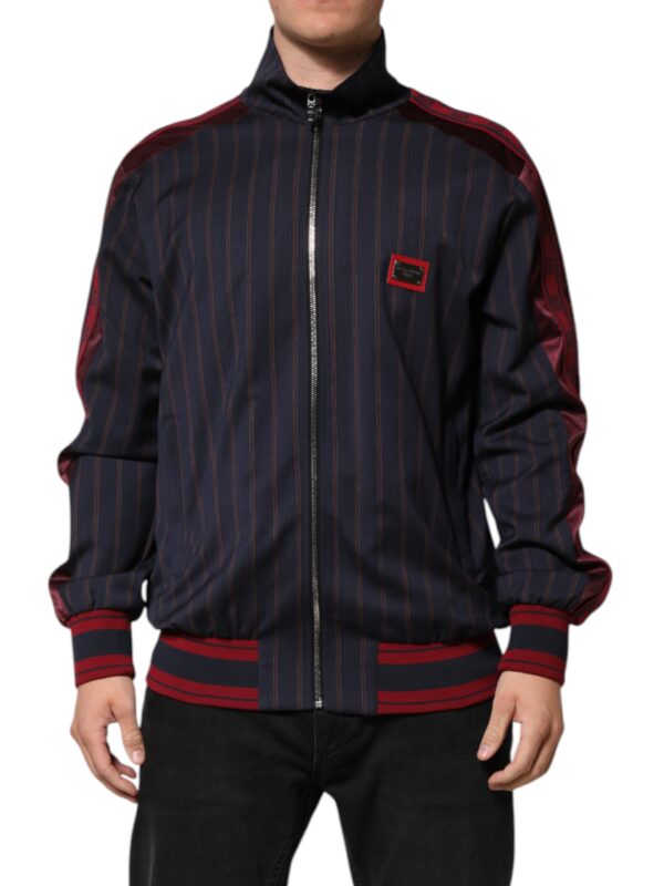 Dolce & Gabbana Blue Red Striped Logo Plaque Full Zip Jacket