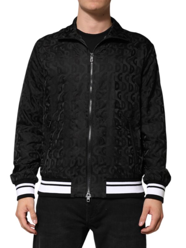 Dolce & Gabbana Black Jacquard Men Full Zip Bomber Sweater