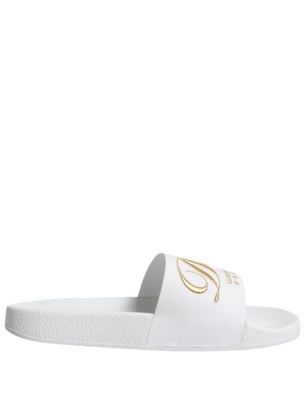 Dolce & Gabbana White Leather Slides Sandals Beachwear Shoes